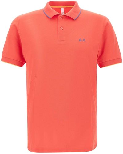 Sun 68 Small Stripe Cotton Polo Shirt - Pink