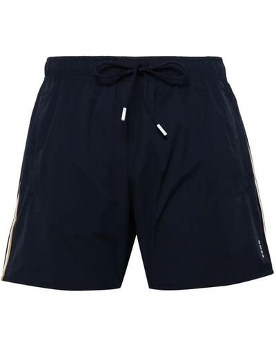 BOSS Black Beach Boxers With Typical Brand Stripes And Logo - Blue