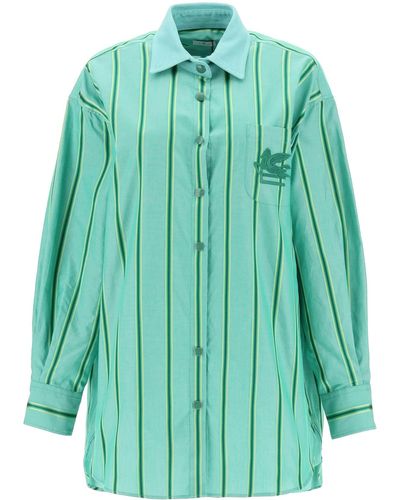 Etro Striped Mini Shirt Dress - Green