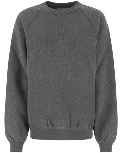 Prada Grey Cotton Blend Oversize Sweatshirt