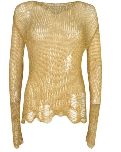 R13 Destroyed Skinny Cropped Jumper - Yellow