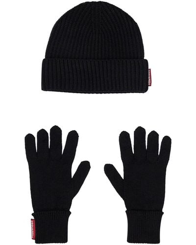 DSquared² Set Beanie And Gloves - Black