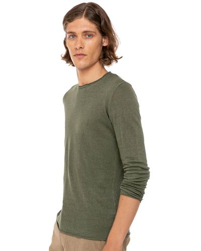 Mc2 Saint Barth Military Linen T-Shirt Long Sleeves - Green