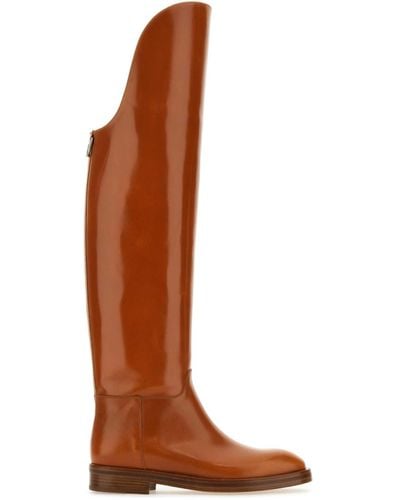 DURAZZI MILANO Caramel Leather Equestran Boots - Brown