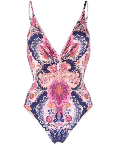 Zimmermann Ruched Paisley-print Swimsuit - Pink