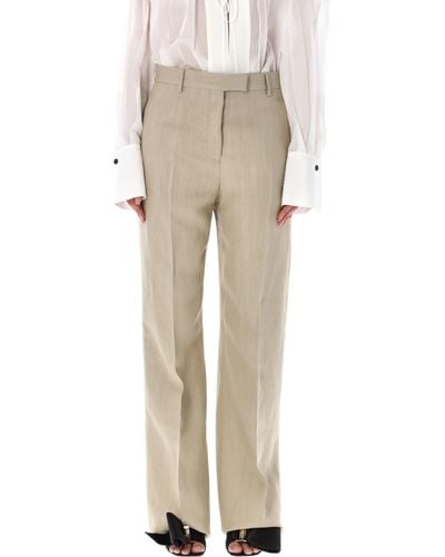 Ferragamo Linen Blend Tailored Pants - Natural