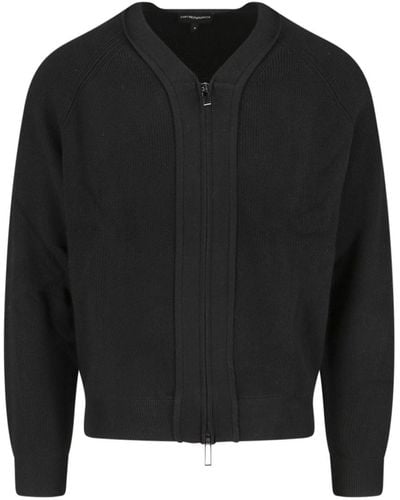 Emporio Armani Knitted Zip Cardigan - Black