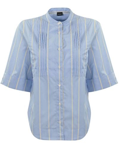 Fay Poepelin Shirt With Mandarin Collar - Blue