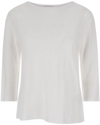 Allude White Shirt With Boart Neckline In Linen