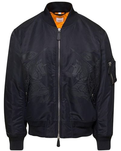 Burberry Bomber Jacket With Equestrian Knight Print - Blue