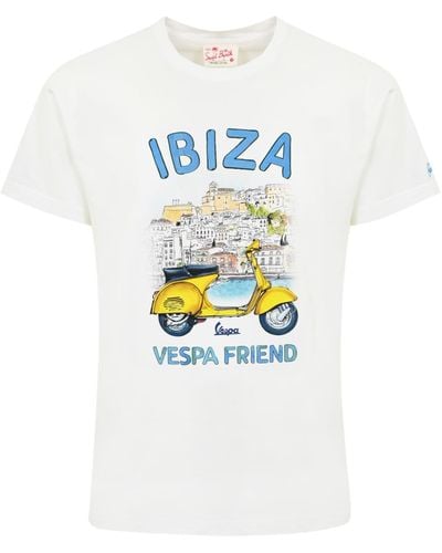 Mc2 Saint Barth T-Shirt With Ibiza Vespa Friend Print - White