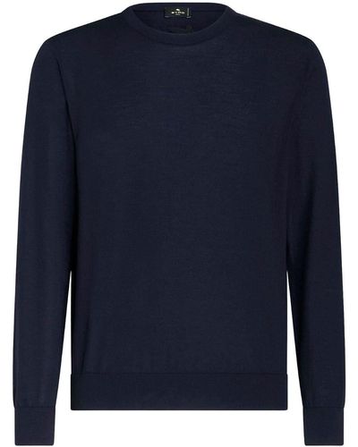 Etro Logo-embroidered Cashmere-silk Sweater - Blue