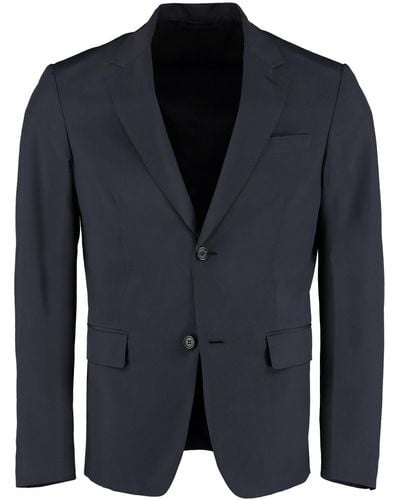 Prada Virgin Wool Blend Single-Breast Jacket - Blue
