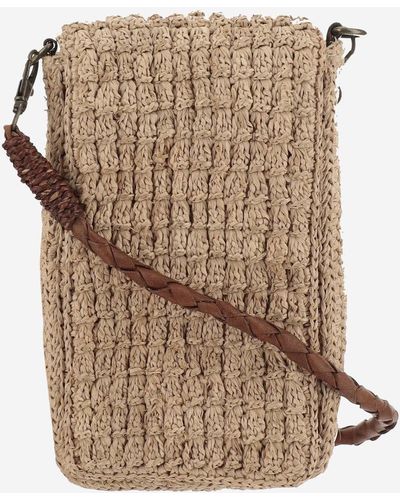 IBELIV Raffia Bag With Leather Details - Natural