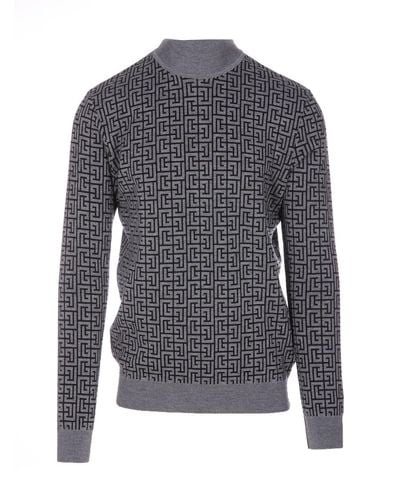 Balmain Gray Wool Blend Sweater - Blue