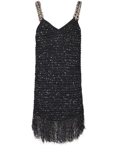 Balmain Tweed Mini Dress With Fringes - Black