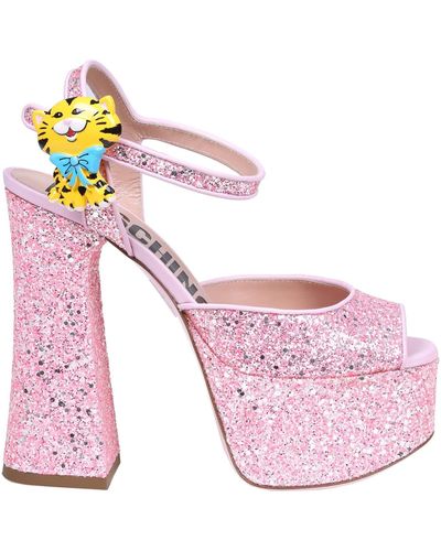 Moschino Sandals In Glitter With Platform - Pink