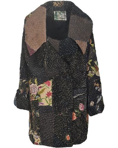 By Walid Floral Patch Embroidered Coat - Black