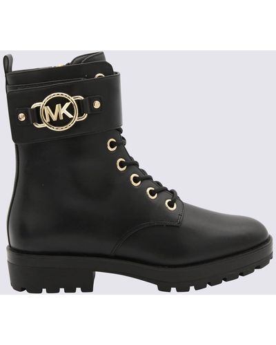 Michael Kors Black Leather Rory Lace Up Boots
