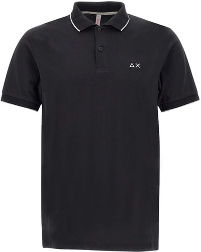 Sun 68 Small Stripe Polo Shirt Cotton - Black