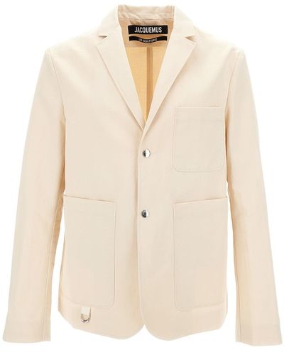 Jacquemus La Veste Jean Notched-lapel Cotton And Linen-blend Jacket - Natural