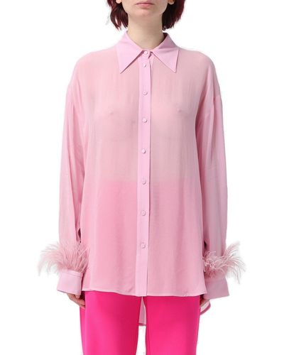 Pinko Semi-Sheer Long-Sleeved Georgette Shirt - Pink
