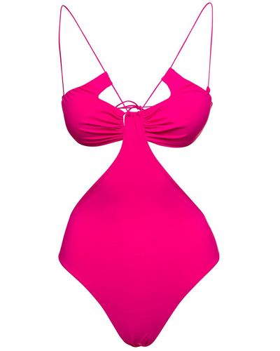 Amazuìn Sadie Fuchsia Swimsuit With Cut-out And Spaghetti Straps In Stretch Polyamide - Pink