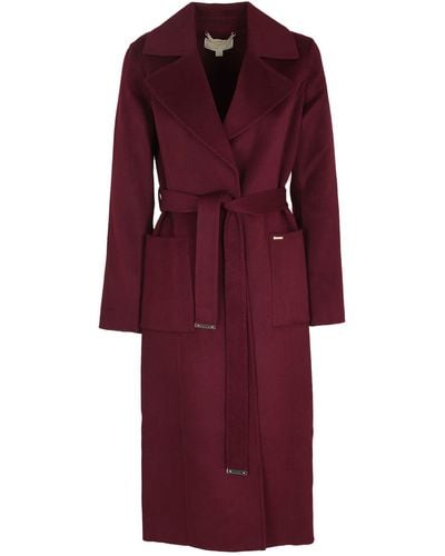Michael Kors Belted Wrap Style Face Wool Coat - Red