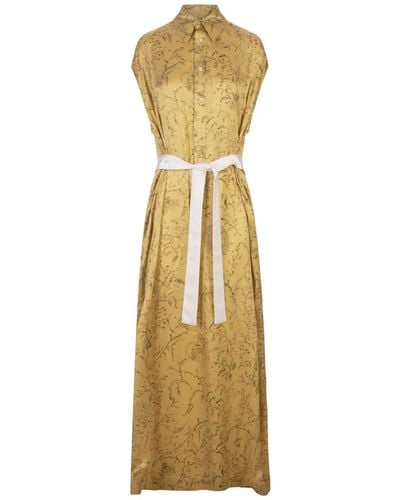 Fabiana Filippi Printed Mandarin Silk Satin Long Shirt Dress - Metallic