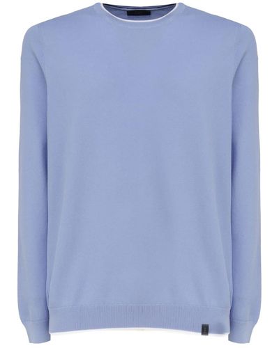 Fay Cotton Sweater With Round Neck - Blue
