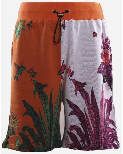 Philipp Plein Cotton Shorts With All-over Multicolour Print - Orange