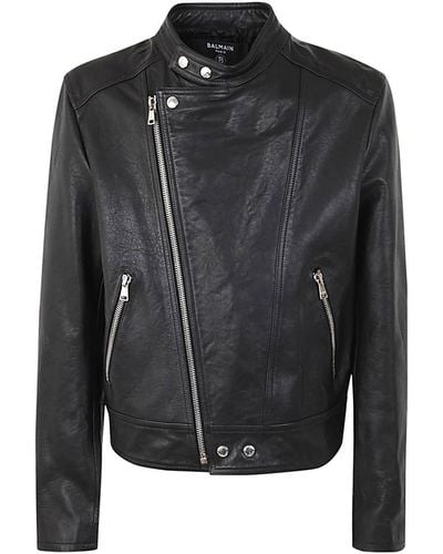 Balmain Zipped Calfskin Biker Jacket - Black