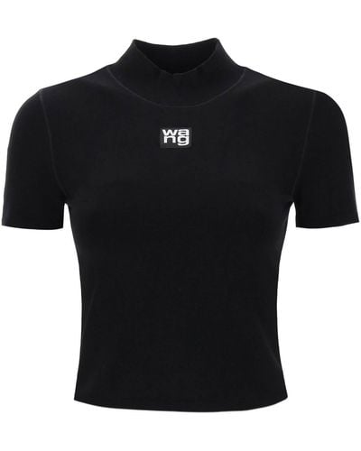 Alexander Wang Knitted Cropped Top With Logo Label - Black