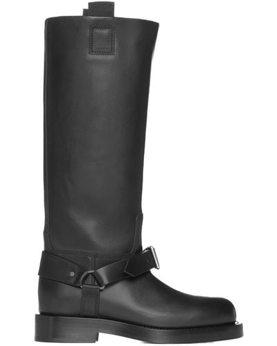 Burberry Leather Ekd Saddle Boots - Black
