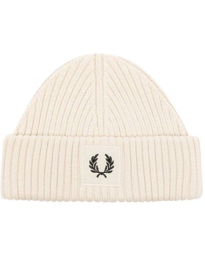 Fred Perry Fp Patch Brand Chunky Rib Beanie Accessories - Natural