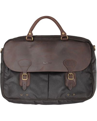 Barbour Waxed Cotton And Leather Briefcase - Brown