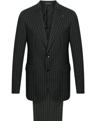 Tagliatore Charcoal Pinstriped Single-Breasted Wool Suit - Black