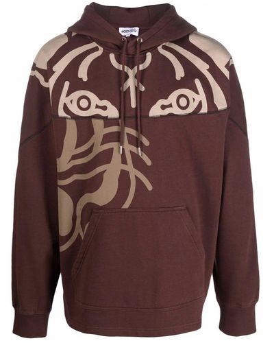 KENZO Tiger-print Pullover Hoodie Sweatshirt - Brown