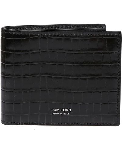Tom Ford Glossy Printed Croc Wallet - Black