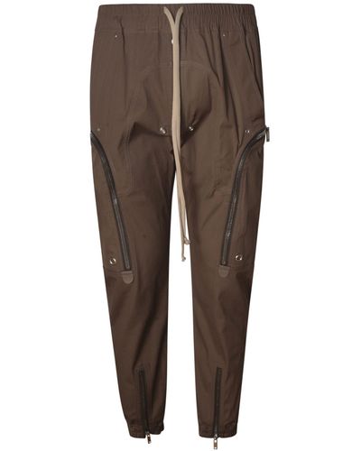 Rick Owens Drawstring Waist Zipped Pockets Applique Trousers - Brown