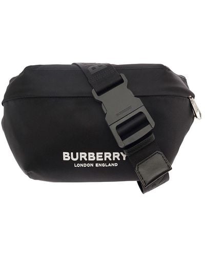 Burberry Sonny Fanny Pack With Contrasting Logo Print In Nylon Man - Black