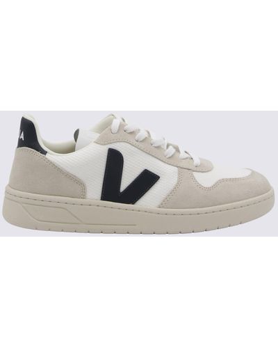 Veja White Leather V-10 Sneakers - Gray