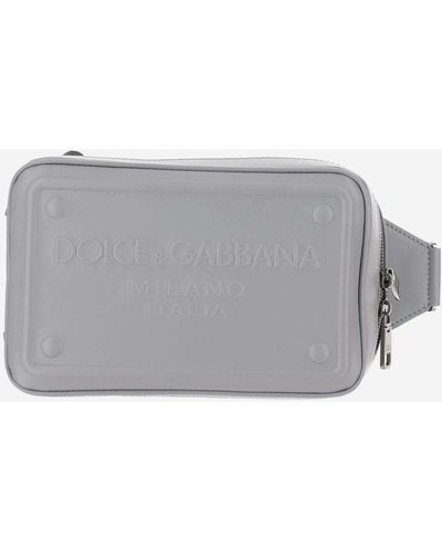 Dolce & Gabbana Calfskin Leather Fanny Pack With Embossed Logo - Gray