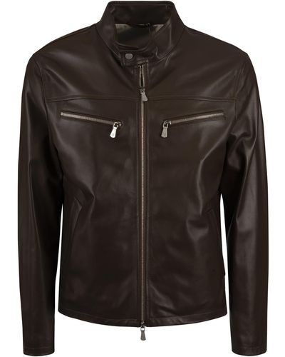 Eleventy Shiny Leather Biker Jacket - Black