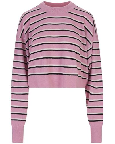 Palm Angels Short Jumper With Horizontal Stripes - Red