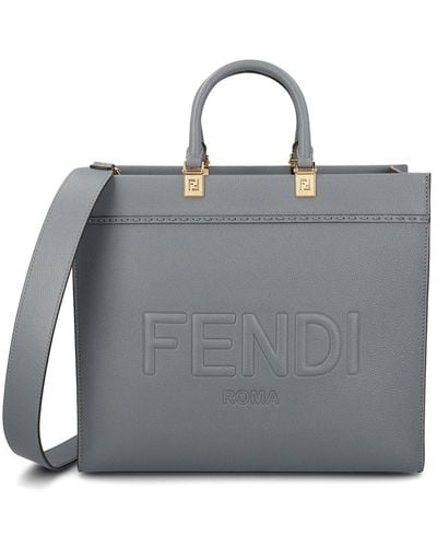 Fendi Sunshine Logo Embossed Medium Tote Bag - Gray
