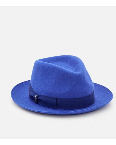 Borsalino Brushed Felt Short Brim Fedora Hat - Blue