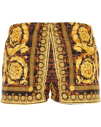 Versace Printed Polyester Swimming Shorts - Yellow
