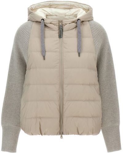 Brunello Cucinelli Hooded Down Jacket With Solomeo Inserts - Grey