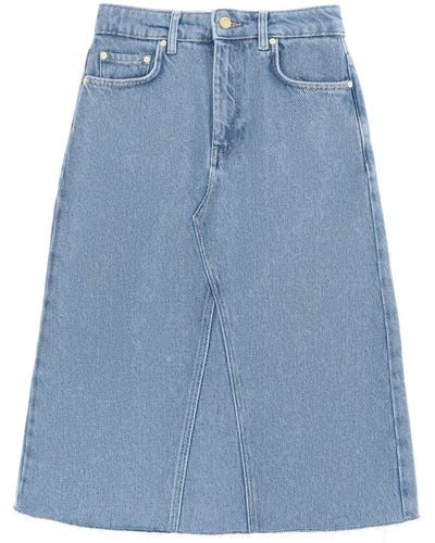 Ganni Denim Midi Skirt - Blue